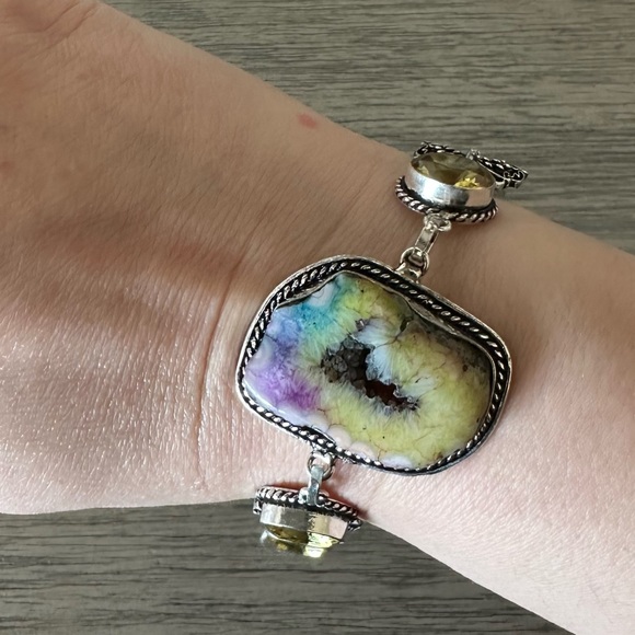 0196 Rainbow Solar Quartz Citrine Butterfly Bracelet Silver Gemstone Jewelry - Picture 9 of 11